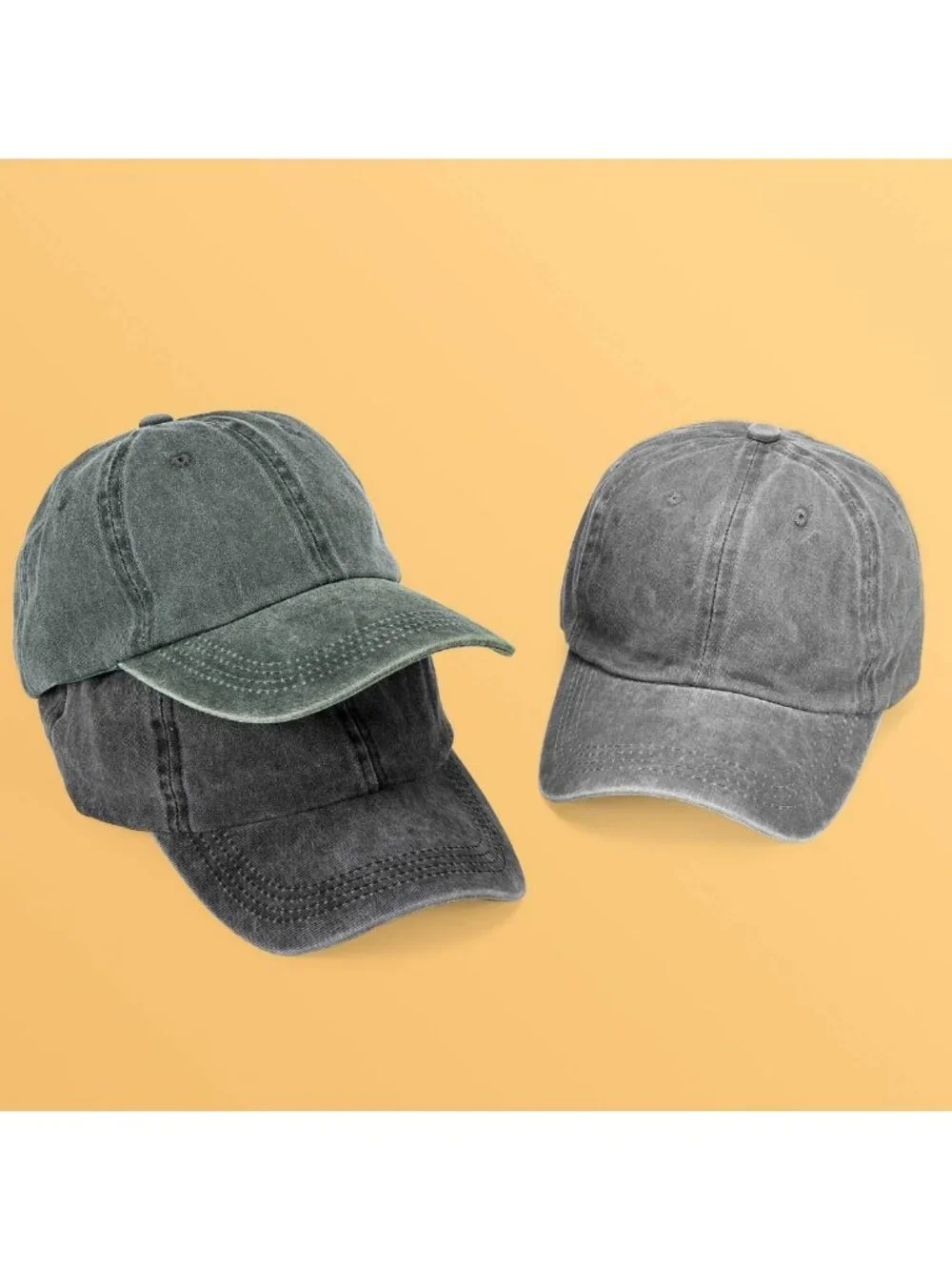 3 Pack Washed Cotton Baseball Caps - Adjustable Dad Hats for Everyday Style